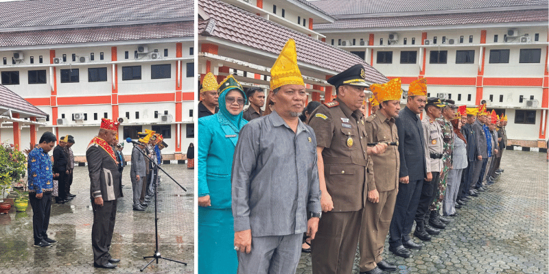 Plt. Kepala Dinas Pendidikan Pemuda dan Olahraga Tojo Una-Una, Burhanudin Lahay, S.Ag, M.Si saat memimpin upacara Hardiknas di Halaman Kantor Bupati Touna, Jumat 2 Mei 2025.