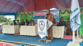 Alfred Leonard Lanu saat memberikan sambutan pada Perayaan Hari Ulang Tahun (HUT) ke-76 Persekutuan Pemuda Gereja Kristen Sulawesi Tengah (GKST) Klasis Tojo berlangsung di Kabupaten Morut, 7-8 Juli 2025