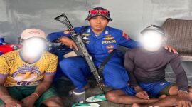 Petugas patroli bersama dua pelaku pengeboman ikan di perairan Desa Kalia, Kecamatan Talatako, Rabu (6/8/2025).