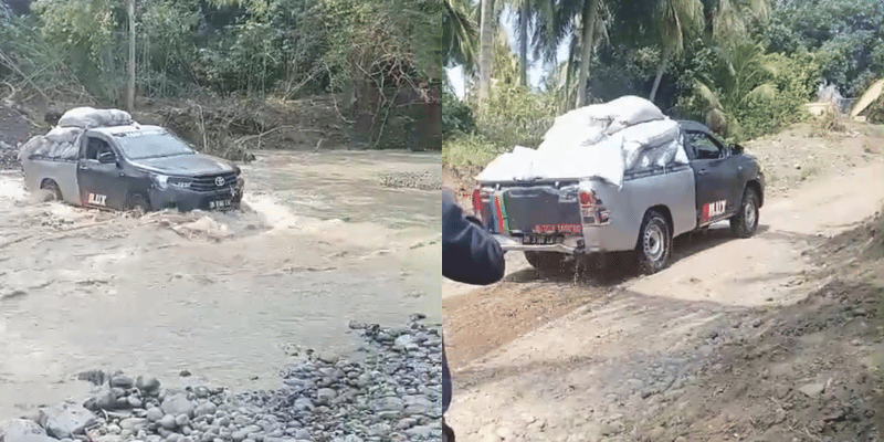 Kondisi jalan alternatif yang dibangun oleh Dinas PU Touna menjadikan lalu lintas normal kembali