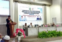 Kepala Kakanwil Kementerian Agama Provinsi Sulawesi Tengah saat memberikan sambutan pada kegiatan Silaturahmi Lintas unsur Pemerintah, Tokoh Agama dan Ormas Keagamaan serta Pembinaan ASN Keagamaan di Aula Gedung Auditorium Kantor Bupati, Selasa (10/2/2026).