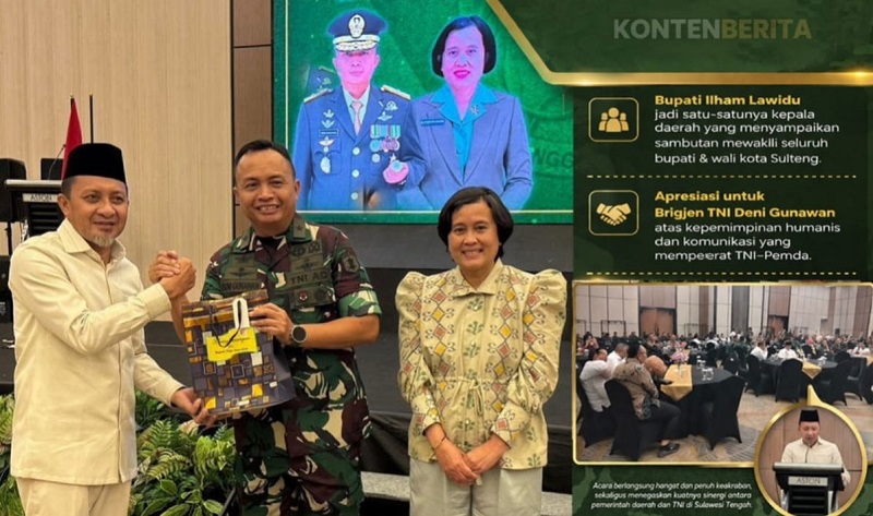upati Tojo Una-Una, Ilham Lawidu, tampil mewakili para kepala daerah dalam acara pisah sambut Komandan Korem (Danrem) 132/Tadulako di Hotel Aston Palu, Rabu (1/4/2026).