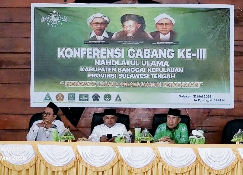 Bupati Banggai Kepulauan, Rusli Moidady, S.T., M.T., AIFO, menghadiri sekaligus membuka Konferensi Cabang (Konfercab) ke-III Nahdlatul Ulama Kabupaten Banggai Kepulauan, Minggu (31/5/26).