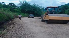 Kepala Dinas Pekerjaan Umum dan Penataan Ruang (PUPR) Kabupaten Tojo Una-Una, Asfan Supu, saat peninjauan hasil pemeliharaan ruas Jalan Bulan Jaya–Uematopa pada Jumat, 17 Juli 2026.