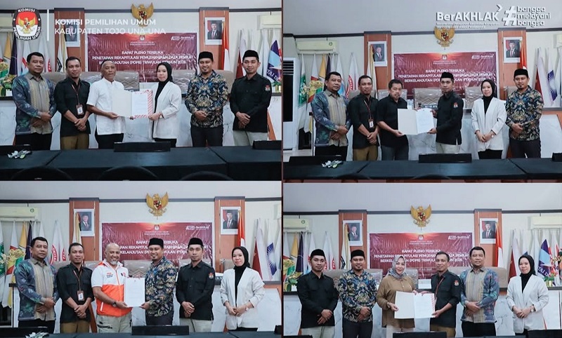 Ketua KPU Kabupaten Tojo Una-Una Ahdin L. Nondo memimpin Rapat Pleno Terbuka Penetapan Rekapitulasi Pemutakhiran Data Pemilih Berkelanjutan (PDPB) Triwulan II Tahun 2026 di Kantor KPU Kabupaten Tojo Una-Una, Ampana, Rabu  lalu (1/7/2026). 
